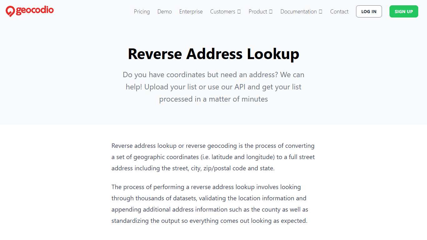 Reverse Address Lookup - Geocodio